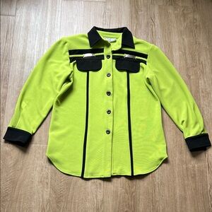 Saint Germain Paris Bright Green Button Down Shirt with Black Size Extra Small